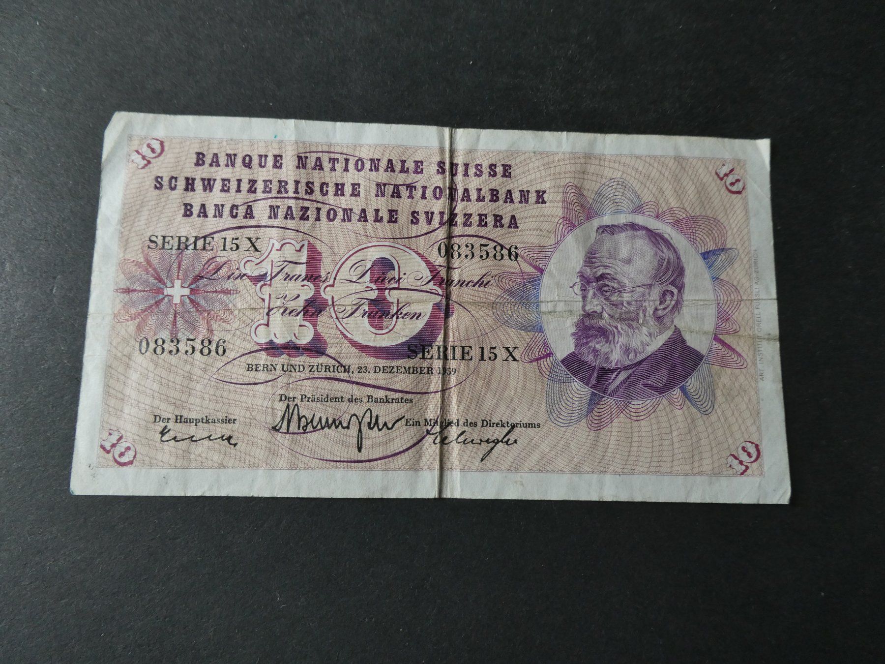 Banconote: Schweiz 1959, 10 Franken – Usato da Hinterforst venduto da Rohusri