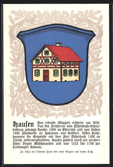 Cartoline postali: Hausen /ZH, Wappen der Gemeinde – Usato da Berlin venduto da bartko-reher