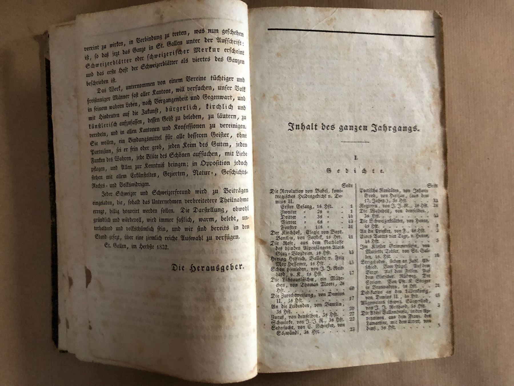 Bücher: Schweizerblätter oder schweizerischer Merkur. 1832 – Gebraucht aus Zürich von allp 5