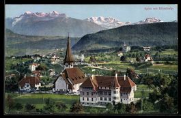 AK Spiez, Blick über den Ort zur Blümlisalp