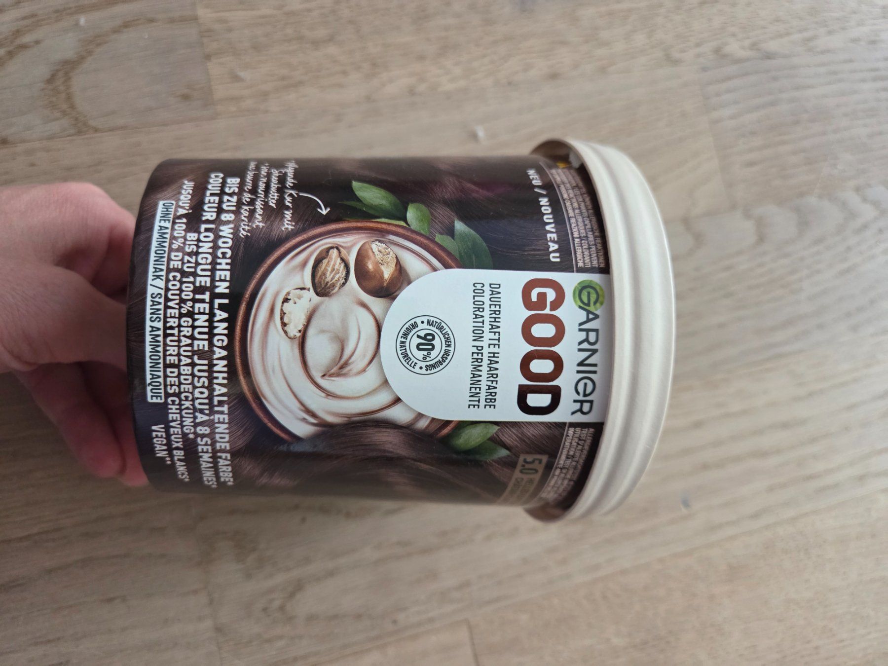 Tinte: Garnier GOOD dauerhafte Haarfarbe 5.0 helles Kaffebraun – Nuovo e nell'imballaggio originale da Murten venduto da Tamtampudding