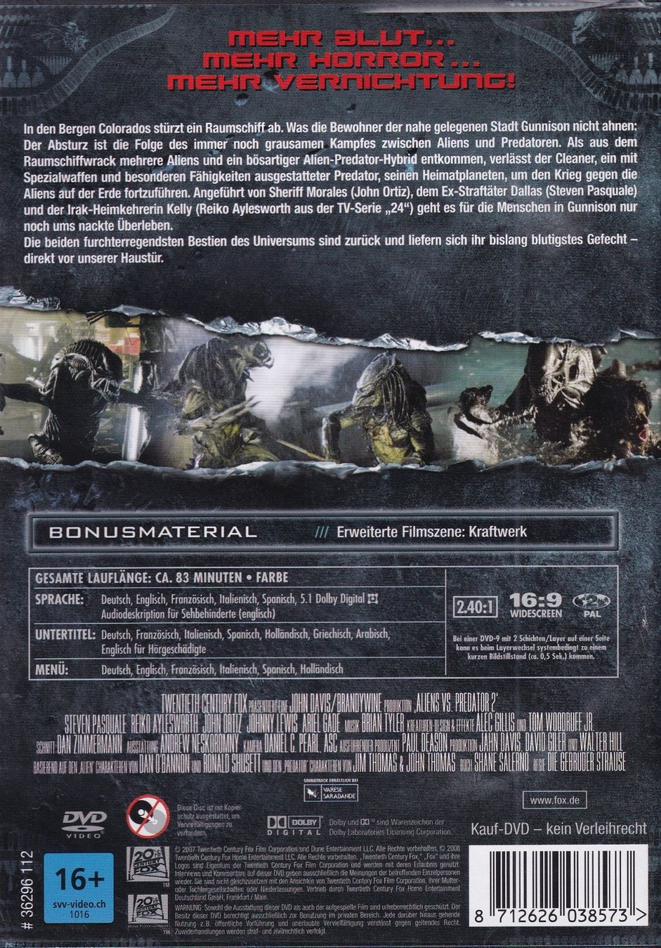 Tous les DVDs: DVD ab Fr. 1.--, Aliens vs Predator 2 – D'occasion à Lausen par Mondeo10628 1