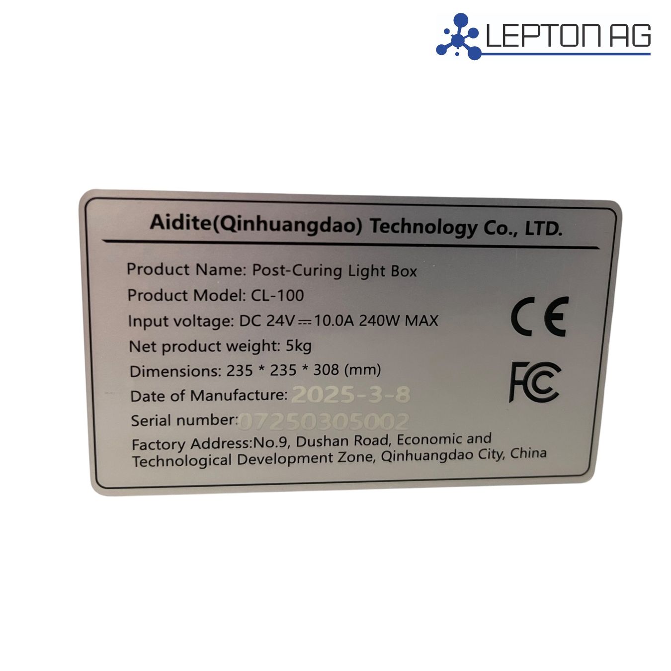 Stampanti 3D: Aidite Post Curing Light Box CL-100 – Usato da Niederdorf venduto da LeptonAG 5