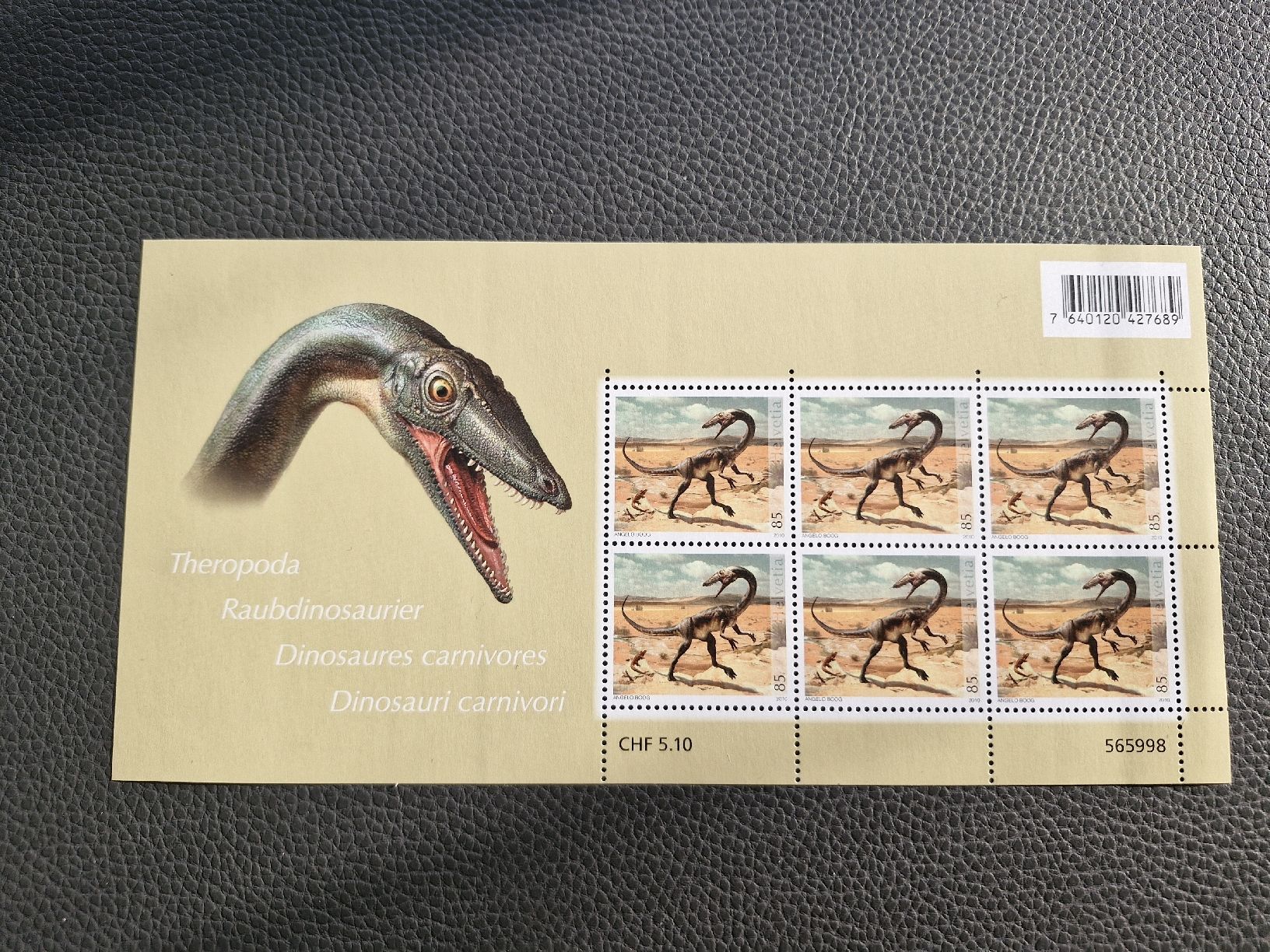 Tutti i francobolli: Raubdinosaurier Briefmarkenbogen postfrisch 6 x 85 Rp. – Nuovo (secondo la descrizione) da Frauenfeld venduto da Kasico