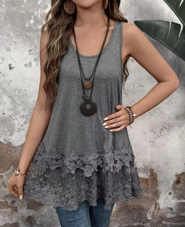 😍Sommer/Longtop Grau mit Spitze Gr. L😍