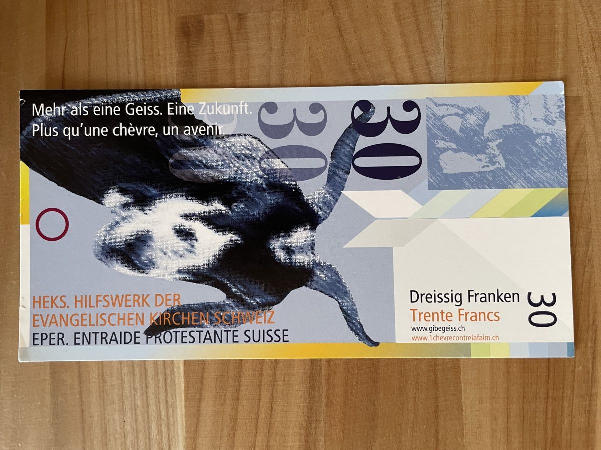 Ansichtskarten: AK Werbung von HEKS 30er Geldnote – Gebraucht aus Rümlang von Kartenpost1