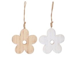 Holz Blume zum Hängen 2er-Set, 10cm mit Naturband