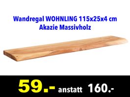 🔴  Wandregal WOHNLING 115x25x4 cm Akazie /406B