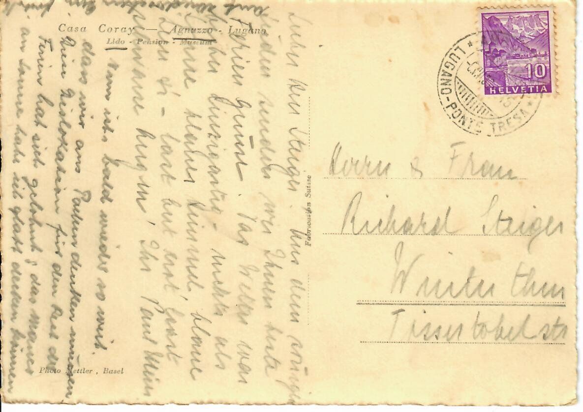 Cartoline postali: Agnuzzo - Lugano , Casa Coray – Usato da Hochdorf venduto da Ziegel-16 1