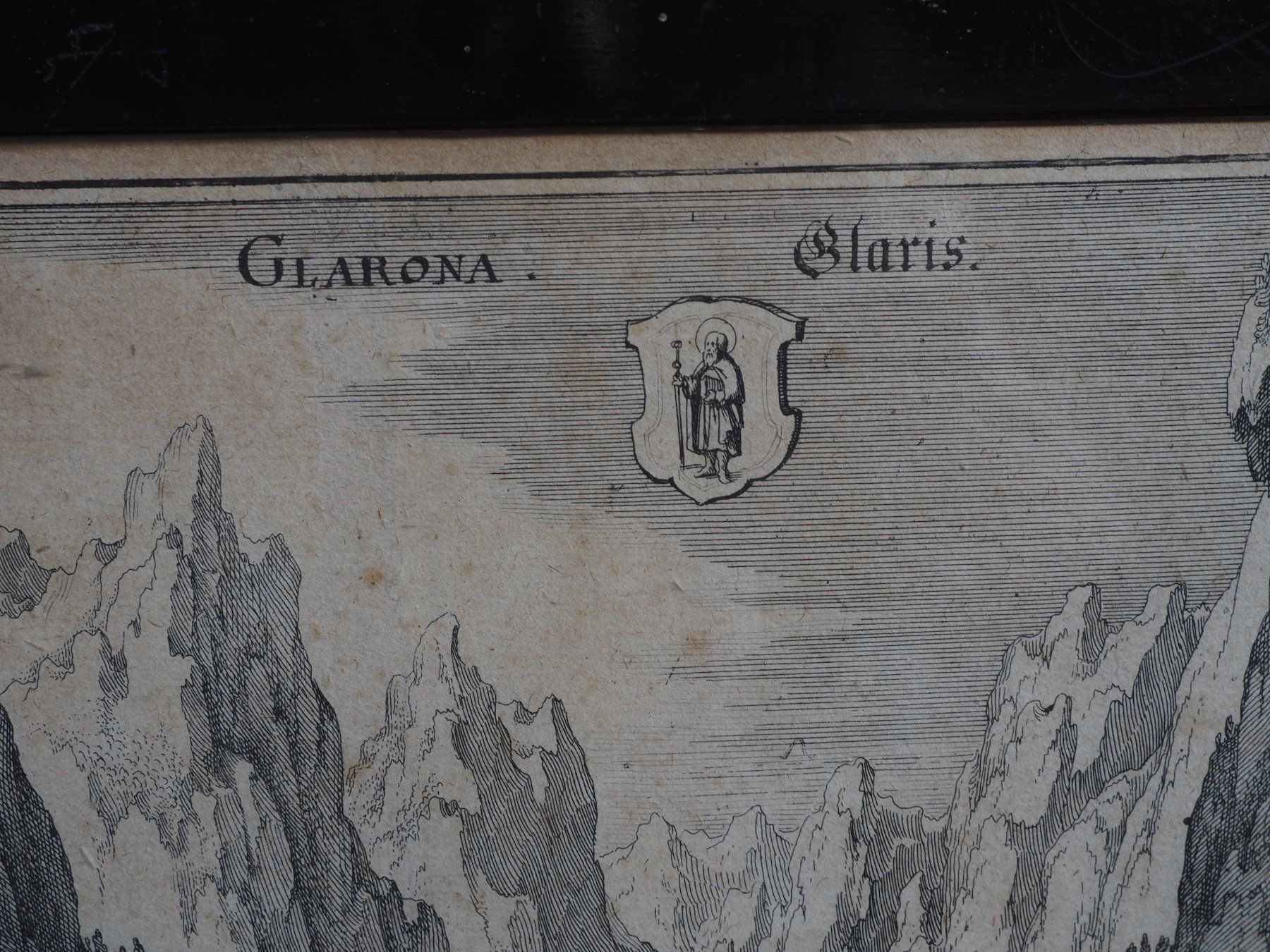 Stiche: Bild von Glarus, wahrscheinlich Matthäus Merian, ca 1650 – Gebraucht aus Schänis von Lobelie1 2