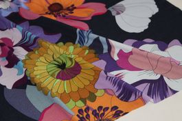 Stoff Viscosejersey d.blau/grosse Blumen
