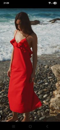 Robe longue Zara rouge taille L état neuf coton été