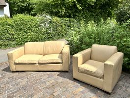 Beige Room&Board leather Sofa Bed & Armchair Set