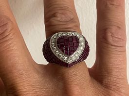 Magnifique bague coeur avec rubis - diamants sertissage clos