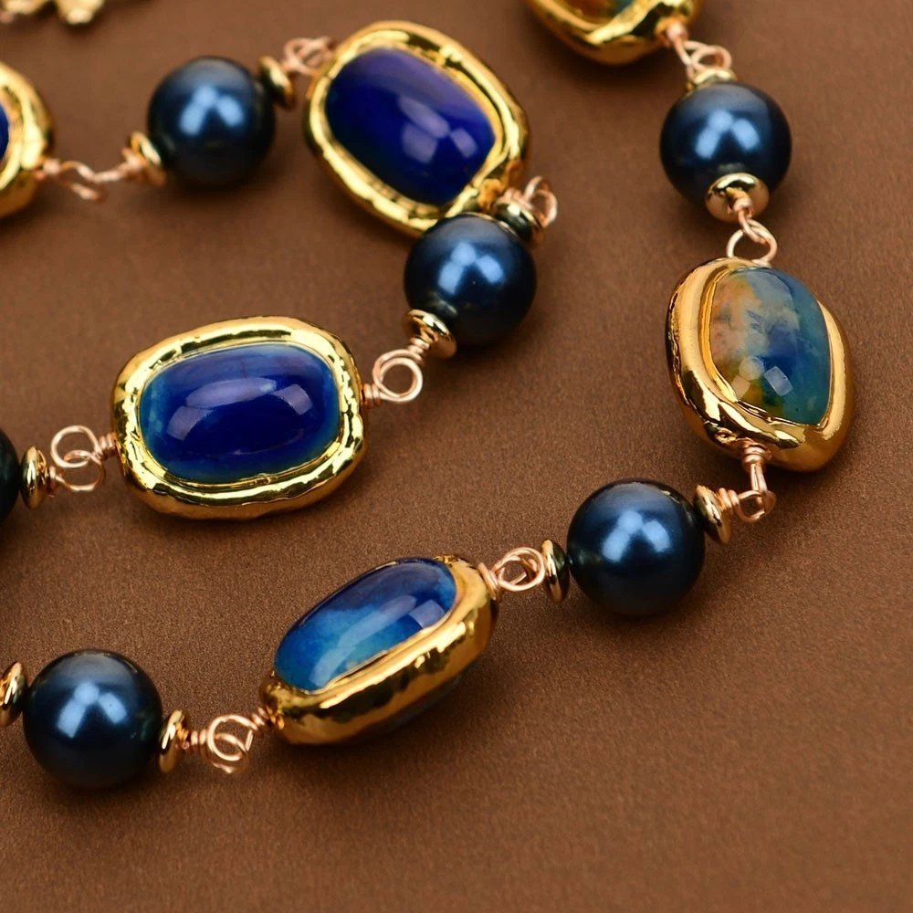 Catenine: Blau Achat Perlmutt Kette Echt Collier Agate Perle nacre – Nuovo (secondo la descrizione) da Prilly venduto da ilyria73 1