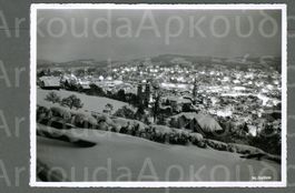 AK sw St.Gallen SG beleuchtet in kalter Winternacht ≈ 1953