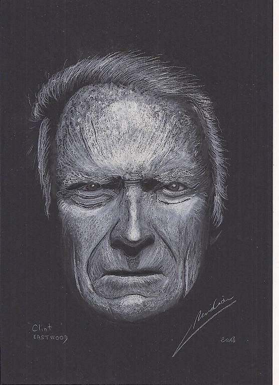 Gemälde: Portrait Clint Eastwood - dessin format A4. original – Gebraucht aus Ecublens VD von Largo1