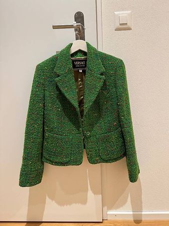 Versace Jeans Couture Tweed Bouclé Green Jacket - IT 42 / M