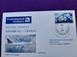 Erstflugbrief NEWARK N.J. - Geneva, 6.3.2003