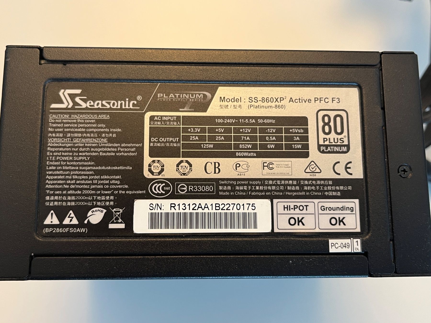 Seasonic Componenti elettronici: Seasonic Platinum SS-860XP2 Netzteil – Usato da Zürich venduto da qtv31 1