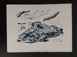 Nora Anderegg. Original Lithographie Handsigniert 28x37cm.