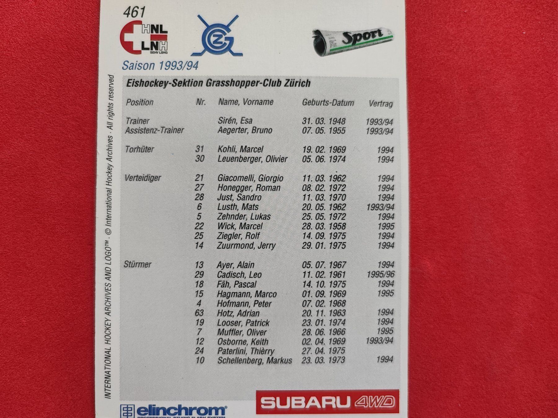 Carte collezionabili: GRASSHOPPERS TEAM CARD - 1993/94 – Usato da Dübendorf venduto da kb86_MOVIE 1