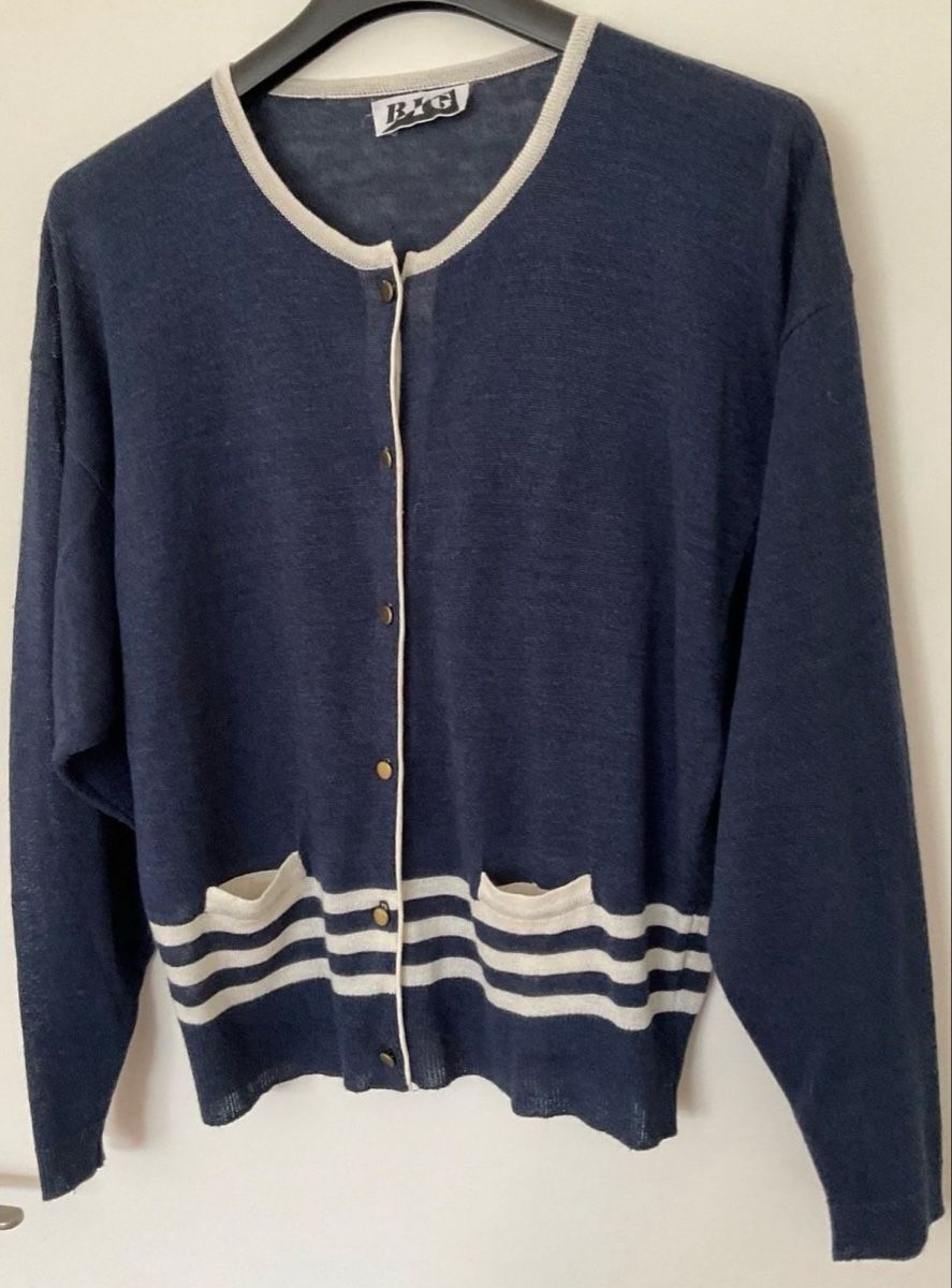 Giacche: BIG Leinen Strickjacke, Gr. M, blau/weiss – Usato da Opfikon venduto da acoaee
