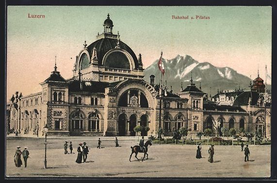 Cartoline postali: AK Luzern, Bahnhof, Pilatus – Usato da Berlin venduto da bartko-reher