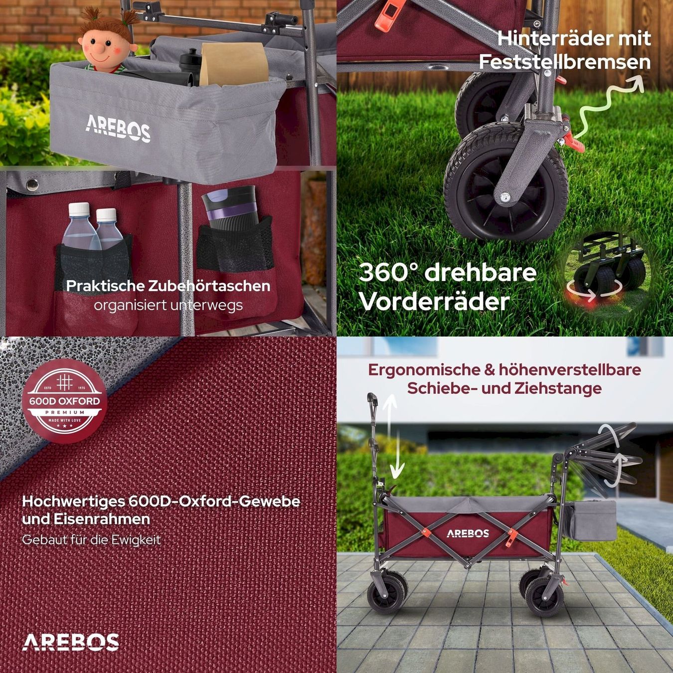 Sonstige Gartengeräte: Luxus Bollerwagen faltbar mit Dach rot – Neu und originalverpackt aus Bottighofen von zaap 3