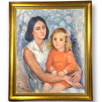 1967 signed oil  painting Woman Carrying her Children