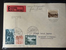Austaxierter Express Brief 1945 von RUGGELL FL nach Campione