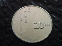 Silber 20 Fr. 700 Jahr Eidgenossenschaft 1991 - ungereinigt