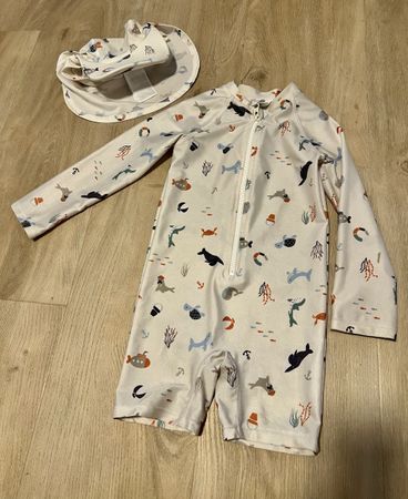 Baby-Badeanzug mit Mütze, H&M Größe 86/92, maritimes Muster