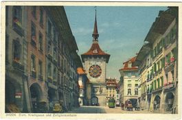 AK Bern, Kramgasse und Zeitglockenturm - 1934