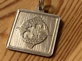 925 Silber Anhänger Sternzeichen Fisch, Vintage Style
