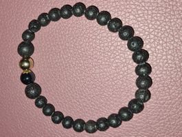 Lava Stein M-L Damen Edelstein Stretch Armband 65mm Onyx