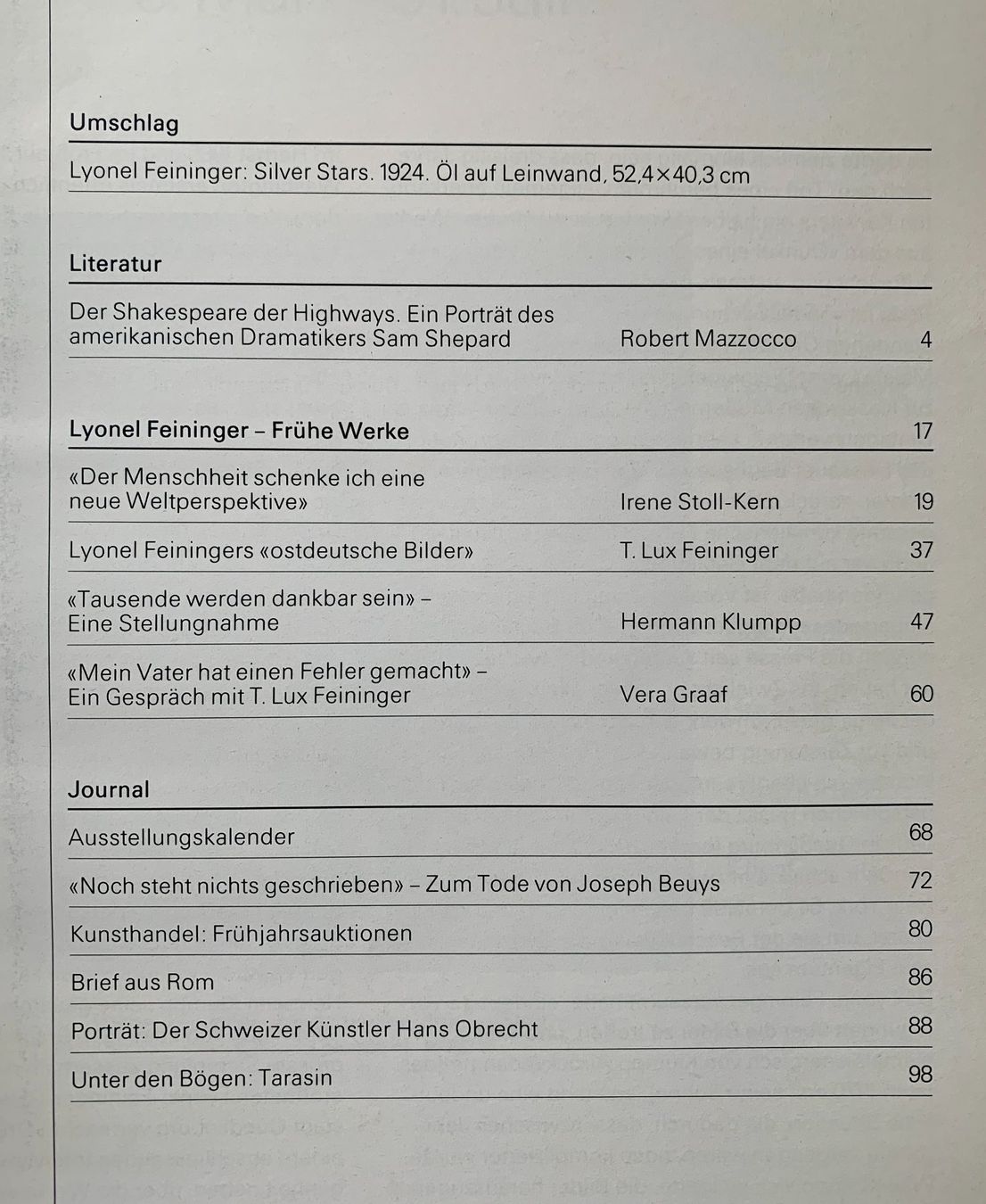 Zeitschriften & Magazine: Lyonel Feininger – Du Magazin – Gebraucht aus Regensdorf von JoergR 2