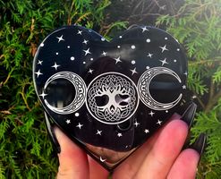🖤🌙 Obsidian Herz mit silberfarbener Gravur ✨