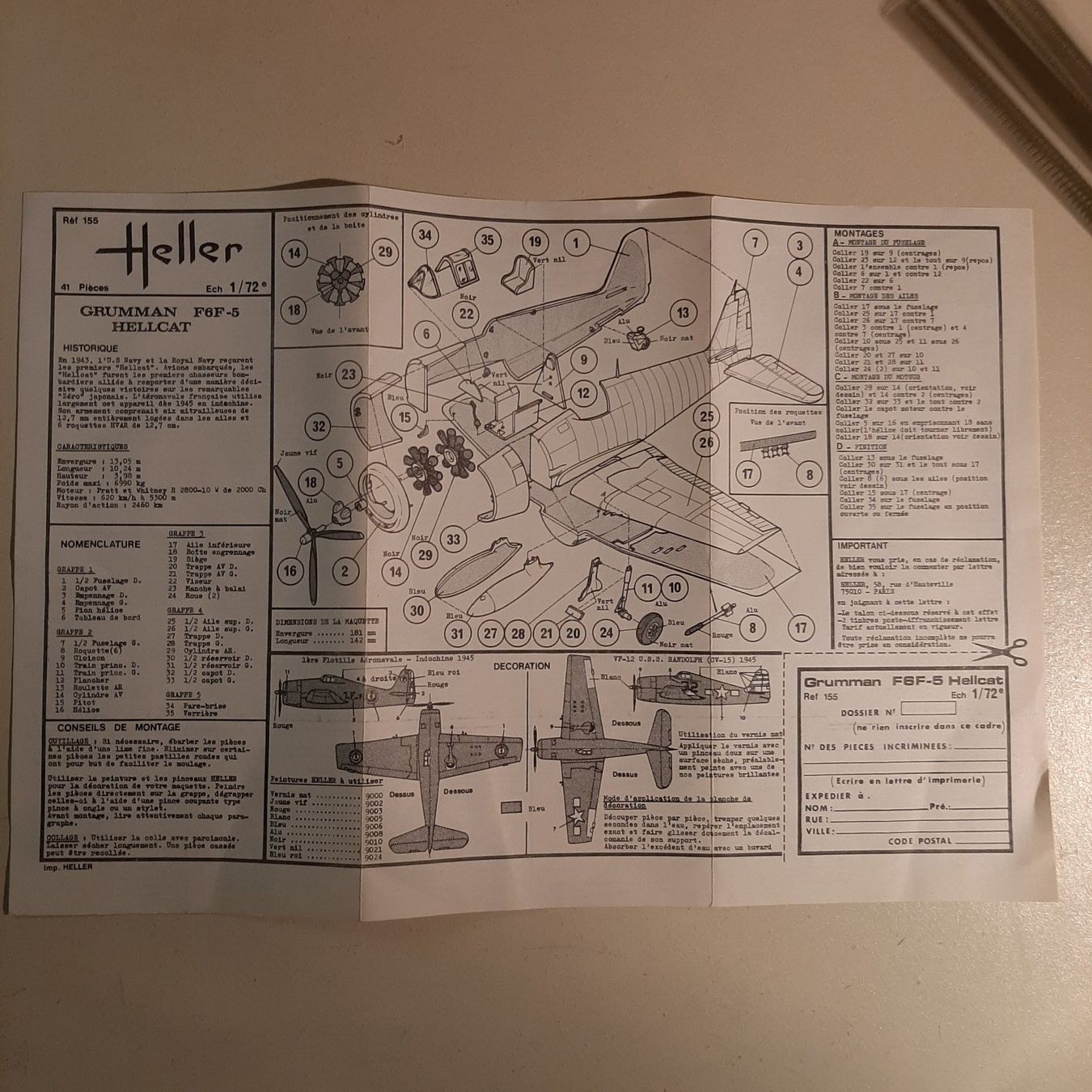 Heller Kit di modellismo & Modellini statici: 3045 ... Grumman F6F-5 Hellcat ... Heller 155 – Usato da Bonstetten venduto da Benibanny59