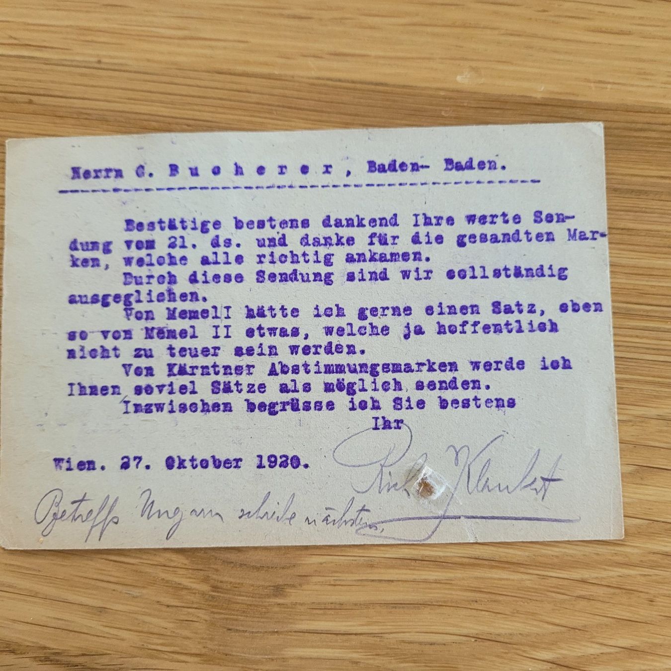 Tutti i francobolli: GS Wien 1920 Baden – Usato da Biel/Bienne venduto da Destockweb 1