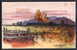 Handgemalt sign. Carl O. Arends: Felder 