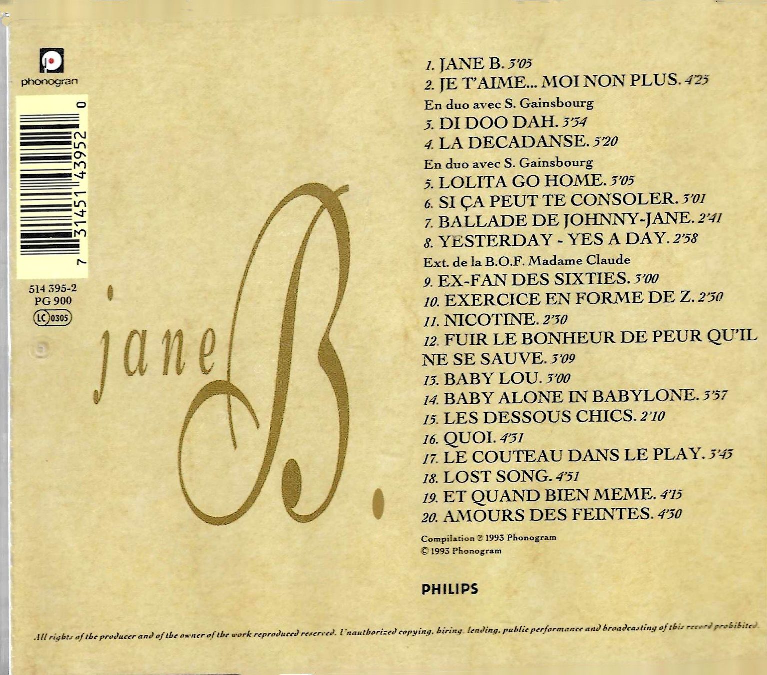 CD: Jane Birkin - Jane B – Usato da Savagnier venduto da Ne2065 1