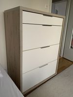 Commode 4 tiroirs blanc et bois