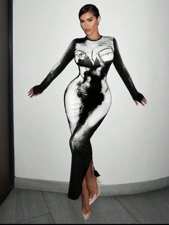 enganliegendes Kleid mit Körper-Print Grösse XS