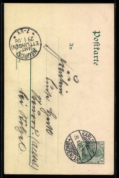 Cartoline postali: Handgemalt sign. E. Langenbach: Karlsruh – Usato da Berlin venduto da bartko-reher 1