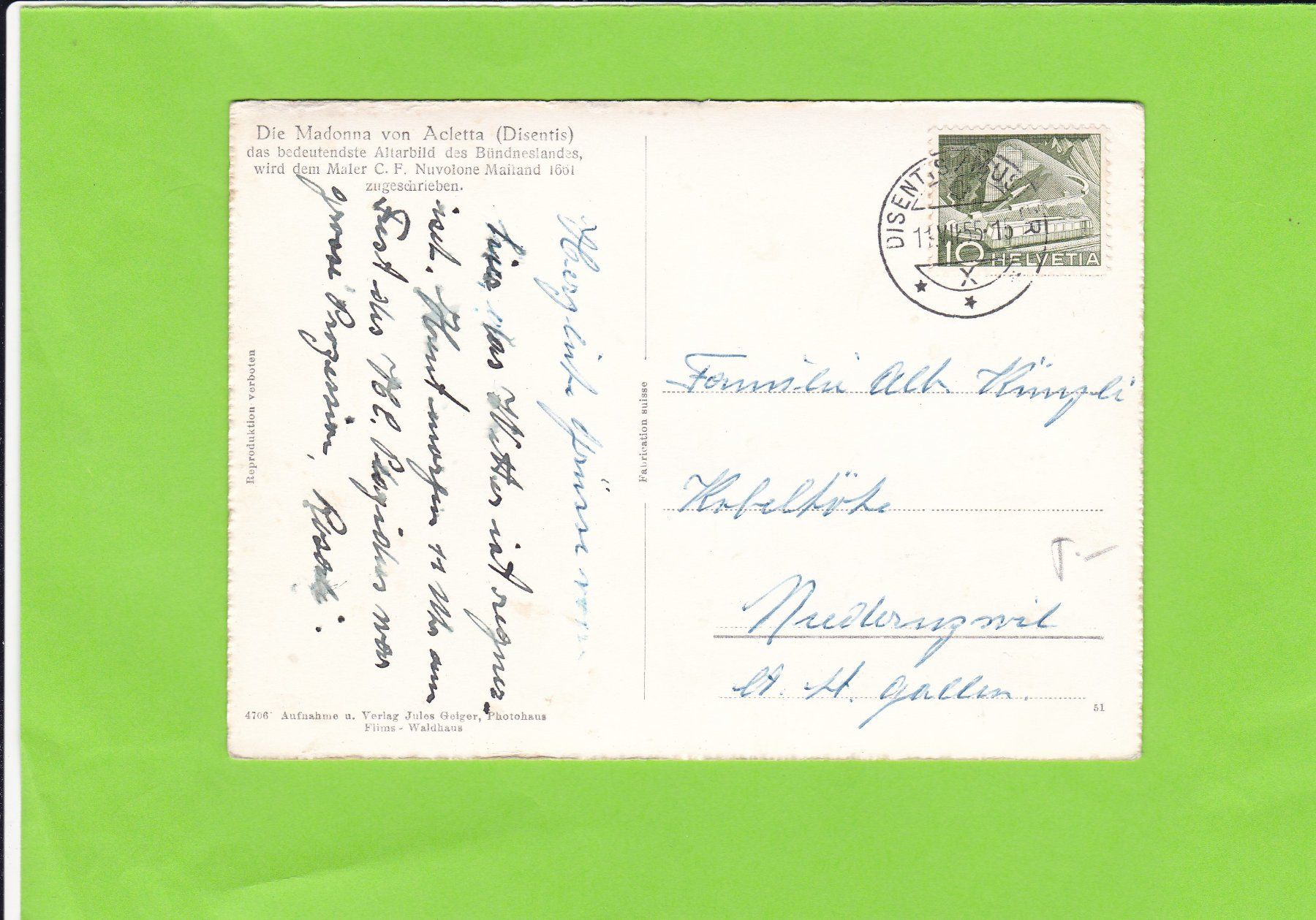 Cartoline postali: Die Madonna von Acletta – Usato da St. Peterzell venduto da neckertal 1