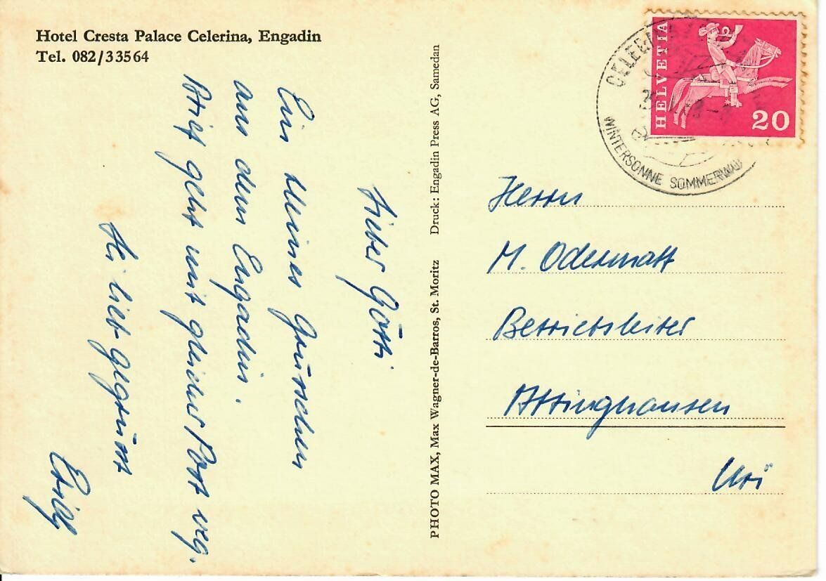 Cartes postales: Hotel Cresta Palace Celerina mit Eisbahn – D'occasion à Hochdorf par Ziegel-16 1