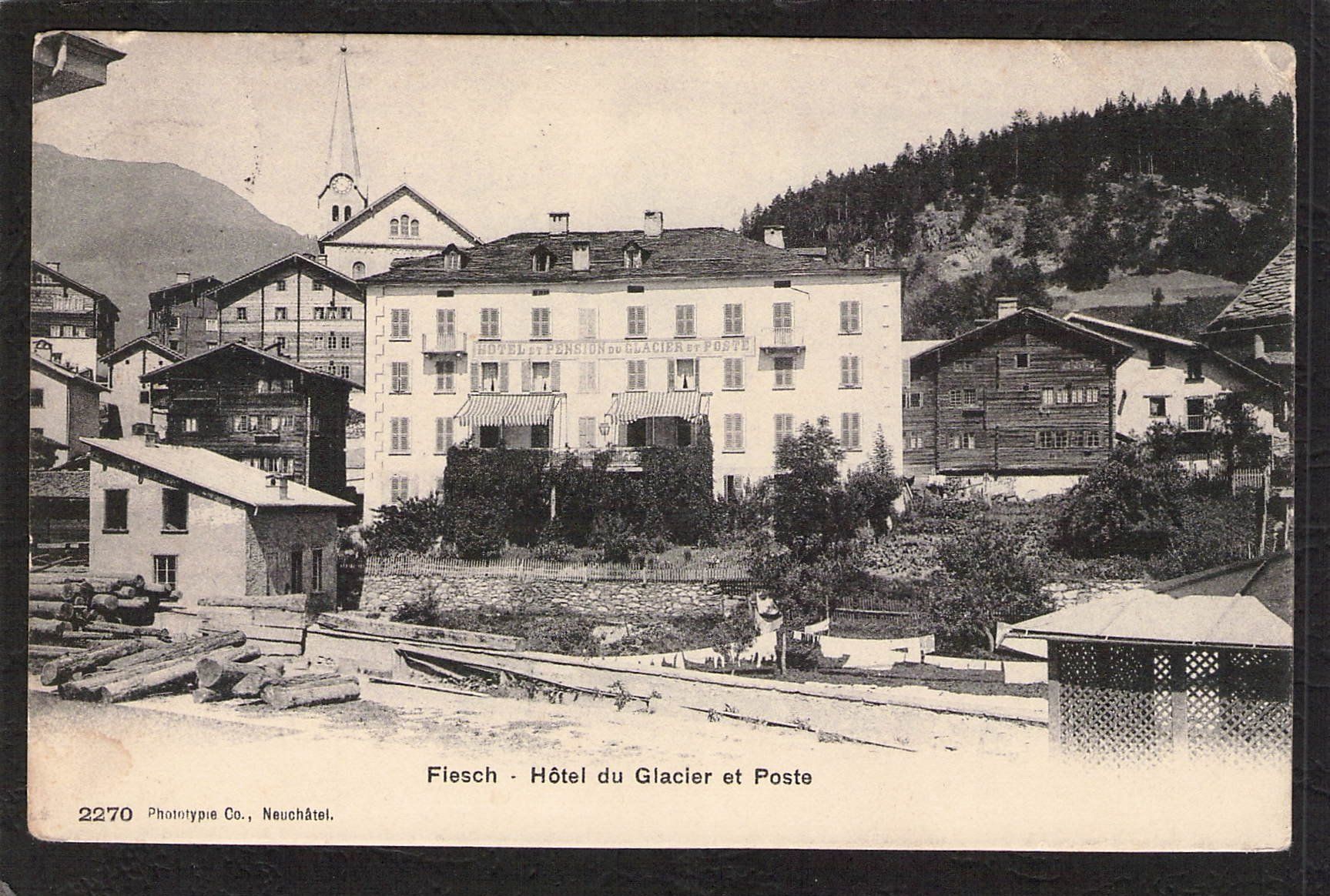 Ansichtskarten: Fiesch VS , Hôtel du Glacier et Poste , gel. 1908 – Gebraucht aus Reichenburg von Pipo-67
