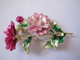 Brosche Blumen Design Metall bunt neuwertiger Zustand