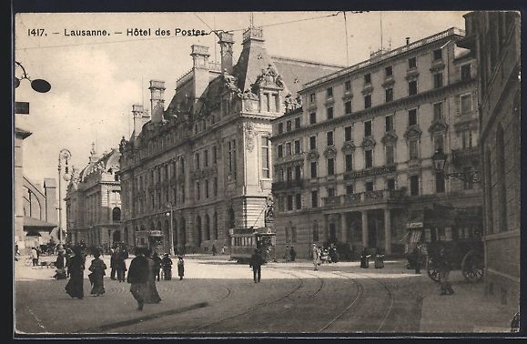 Cartoline postali: Lausanne, Hotel des Postes, Strassenbahn – Usato da Berlin venduto da bartko-reher